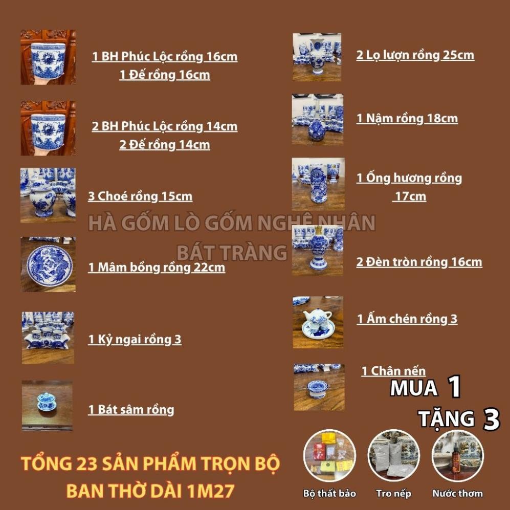 HG355 Đồ Thờ Cúng Bộ 23 món ban thờ 1M27 men lam nghệ nhân Bát Tràng chế tác TẶNG Thất Bảo, Tro Nếp_thumbnail_1