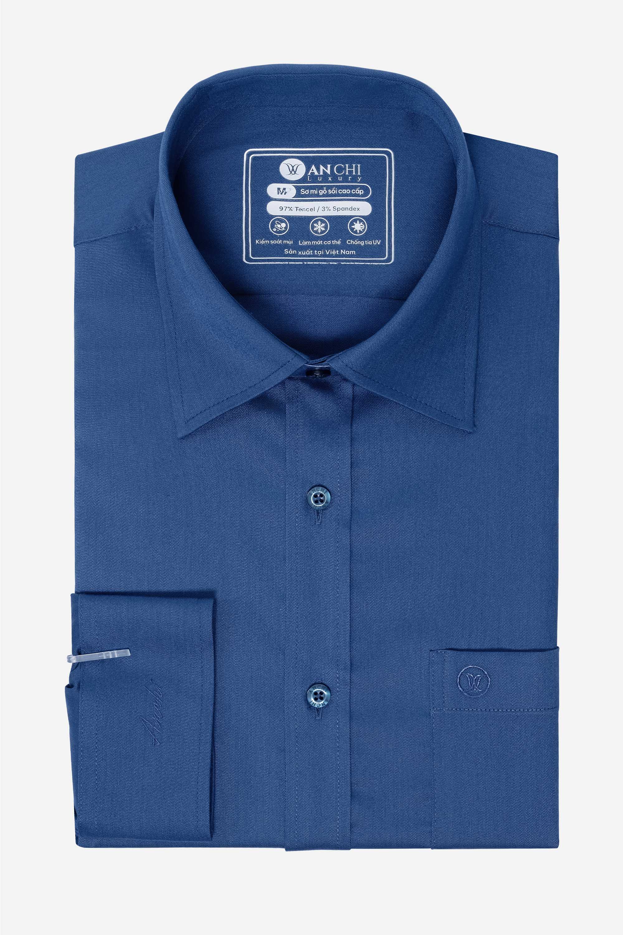Sơ Mi Trơn Dài Tay Nam Trung Niên ANCHI Chất Liệu Sợi Sồi Cao Cấp Màu Cổ Vịt