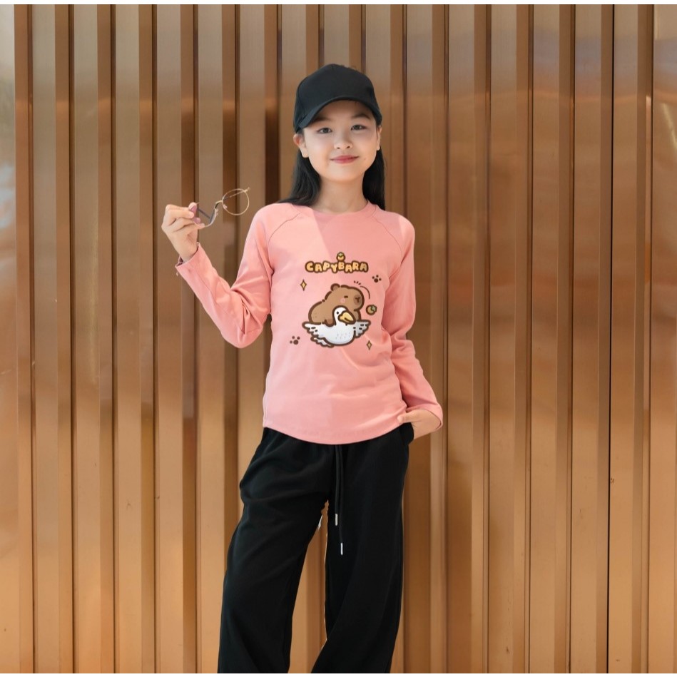 Áo dài tay bé gái cổ tròn in hình Capypara  - Áo thu đông bé gái Loza Kids ON2807_thumbnail_2