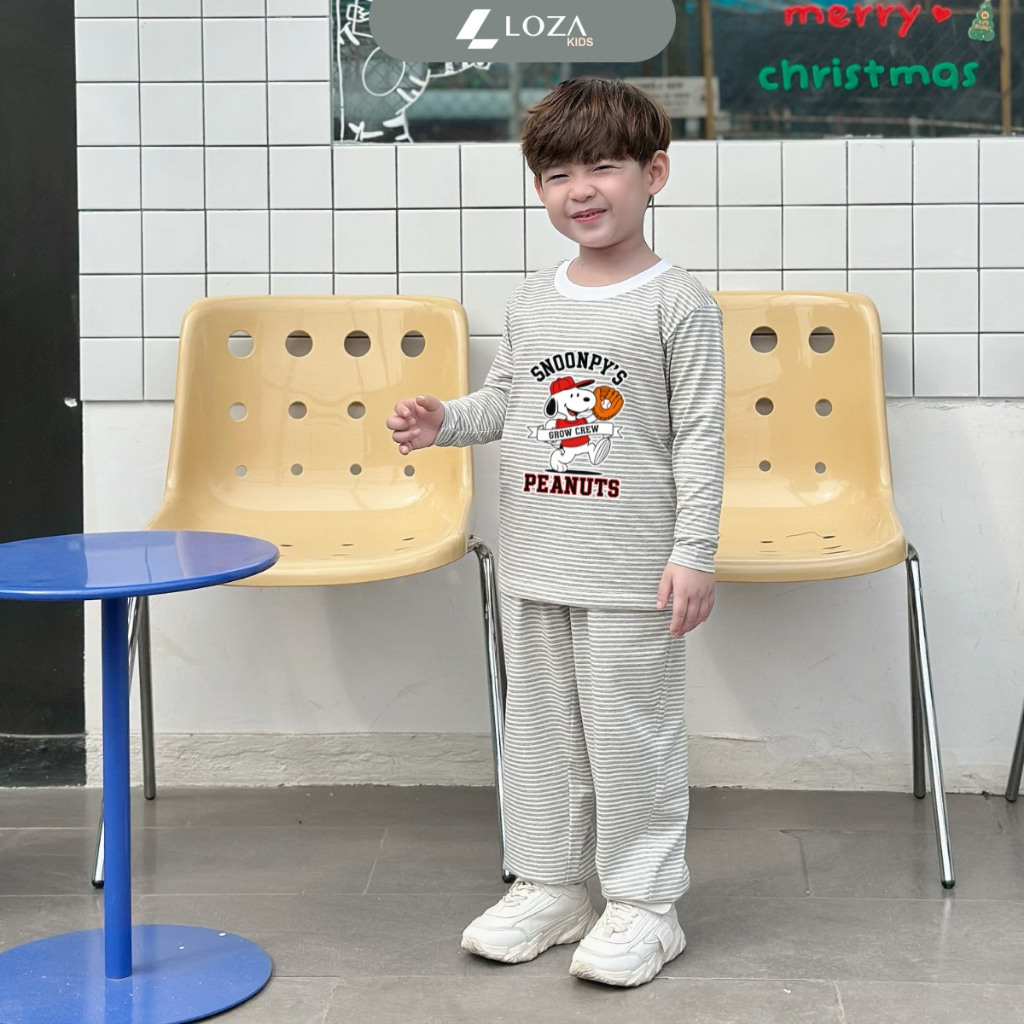 Bộ Thu - Đông kẻ bé trai in hình Snoopy Peanuts - Loza Kids TK551_thumbnail_2