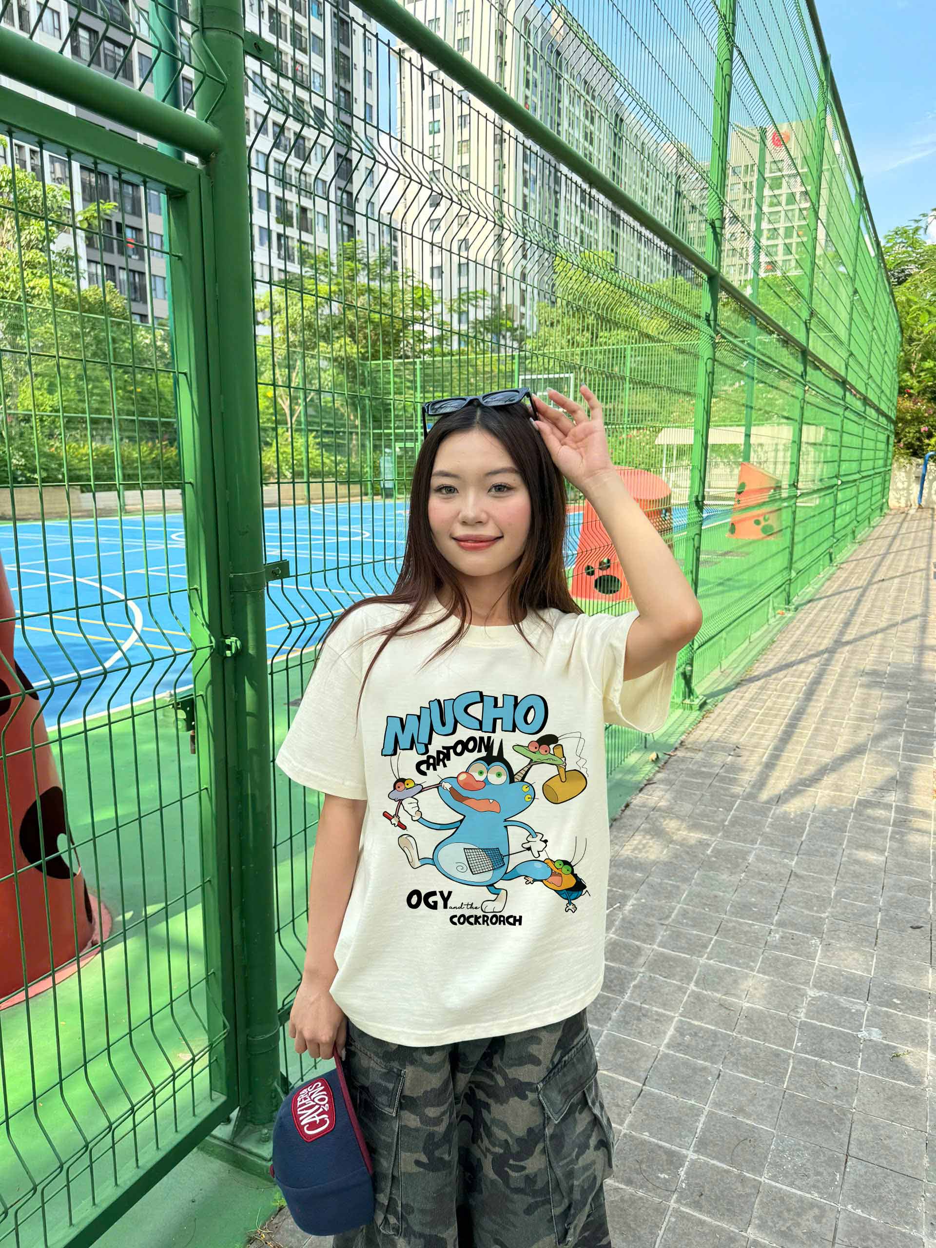 Áo phông form boxy in hoạt hình dễ thương 2357 Miucho Club cổ tròn vải cotton 2 chiều cao cấp in mix_thumbnail_3