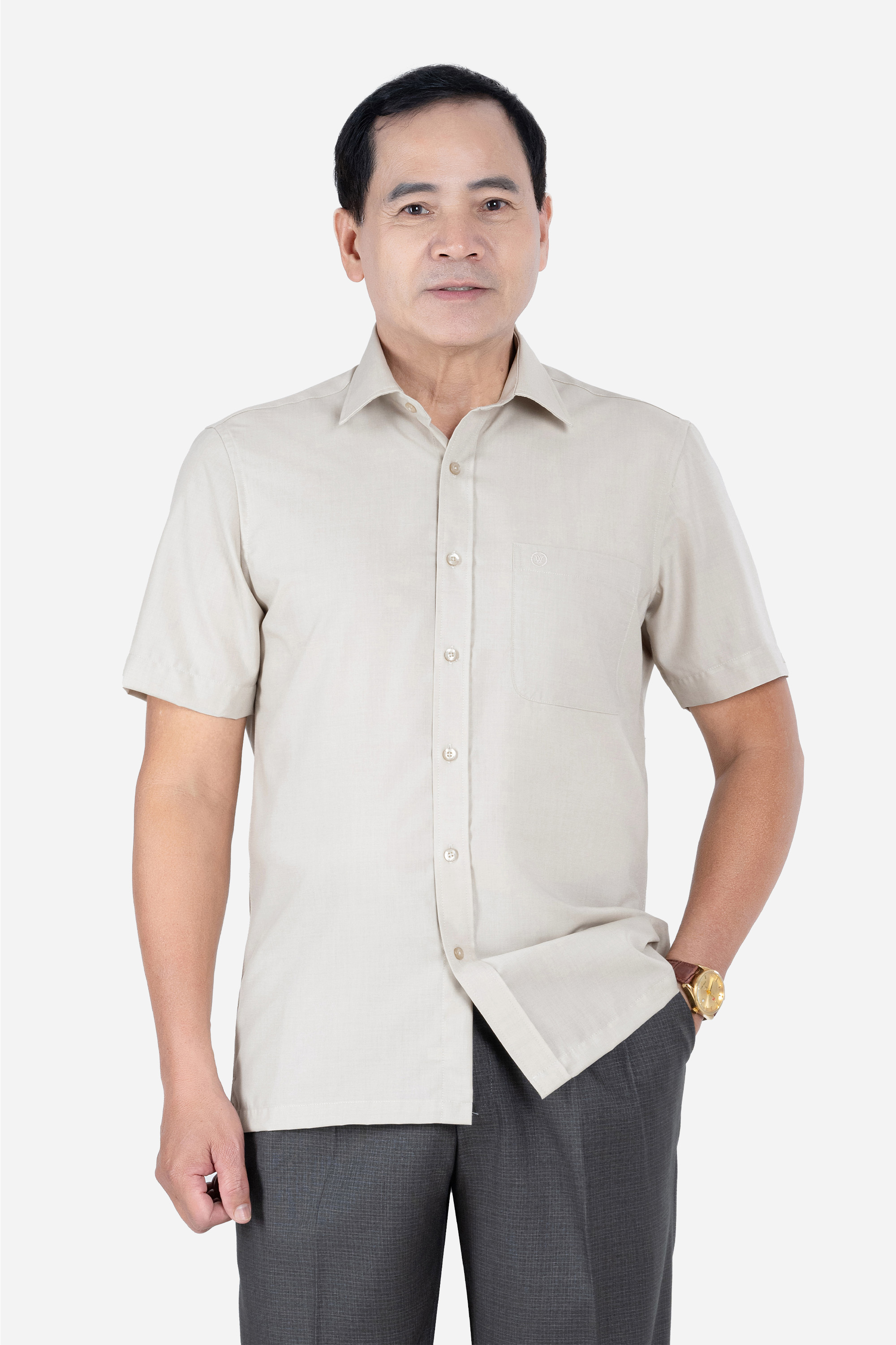 Sơ Mi Trơn Cộc Tay Nam Trung Niên Chất Liệu Cotton Nhập Khẩu Màu Đỏ Đô_thumbnail_17