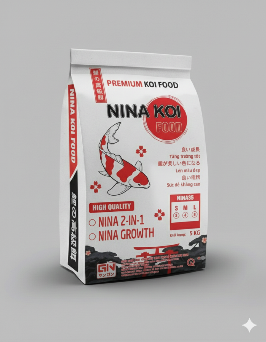 5 kg cám cá koi NinaKoi (31,5% PROTEIN) Bao trắng tăng size