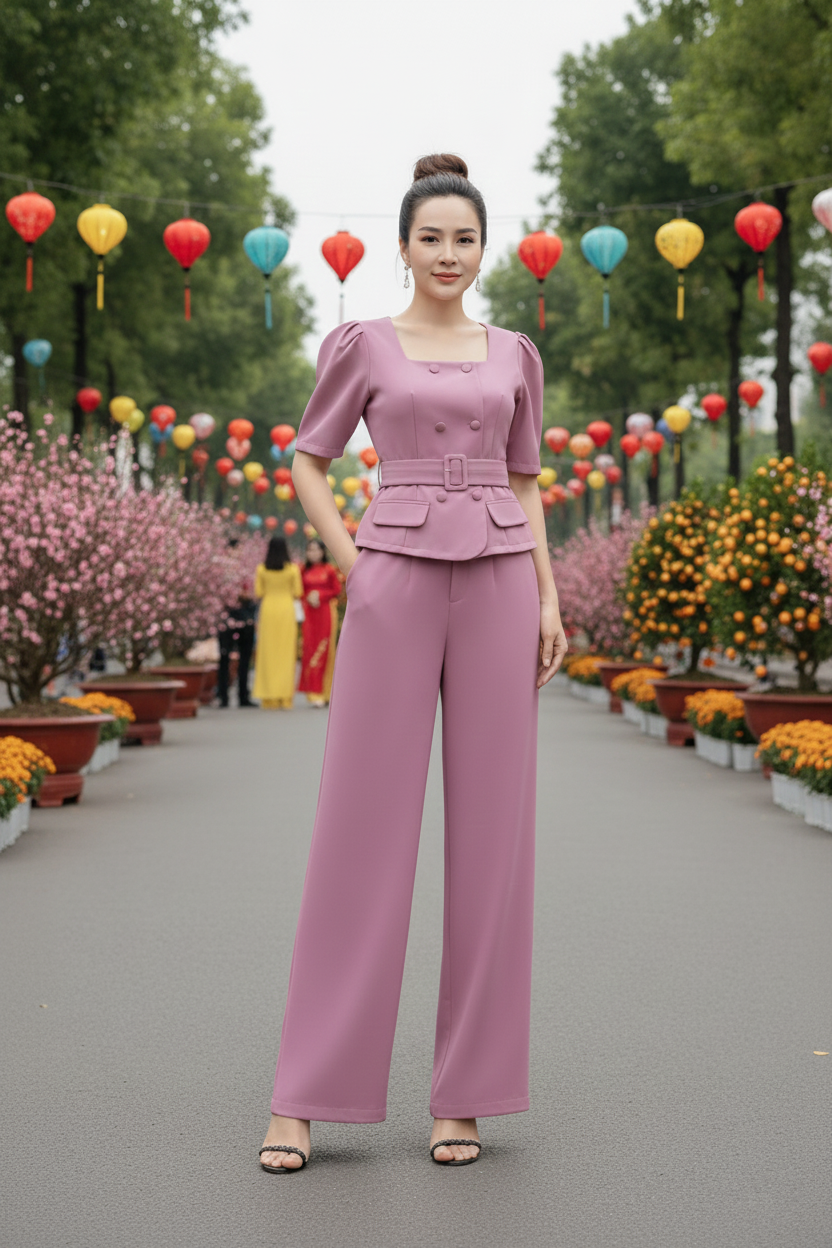 Set bộ quần dài áo cổ U