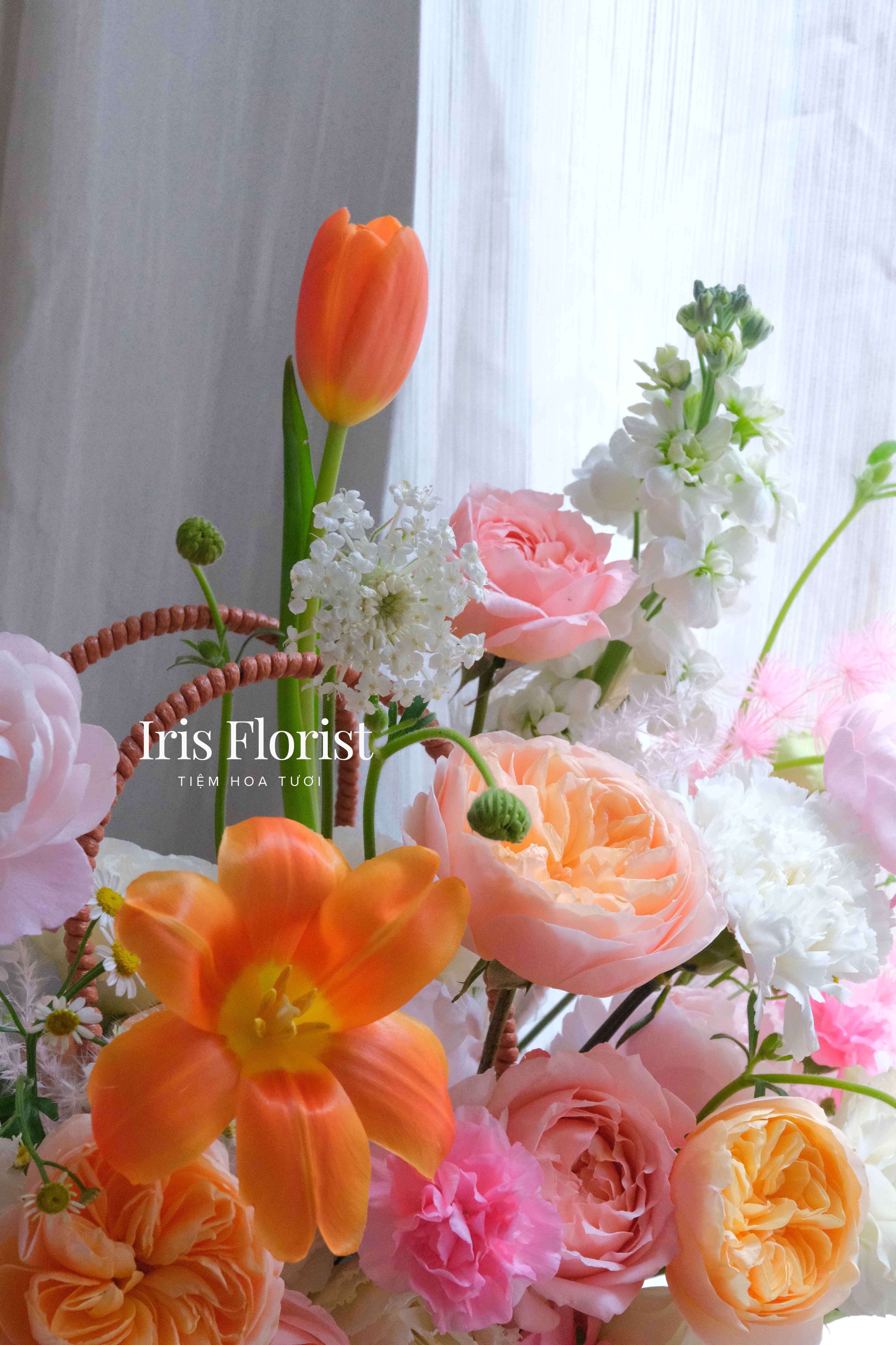 Giỏ hoa Tone Hồng Cam - Giỏ Oval - Size M_thumbnail_2