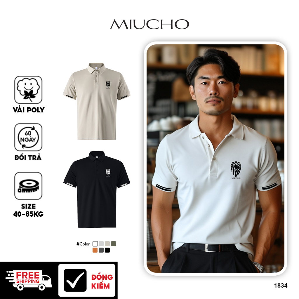 Áo polo nam form vừa regular vải cá sấu đứng form thoáng mát 1834 Miucho Iconic in basic