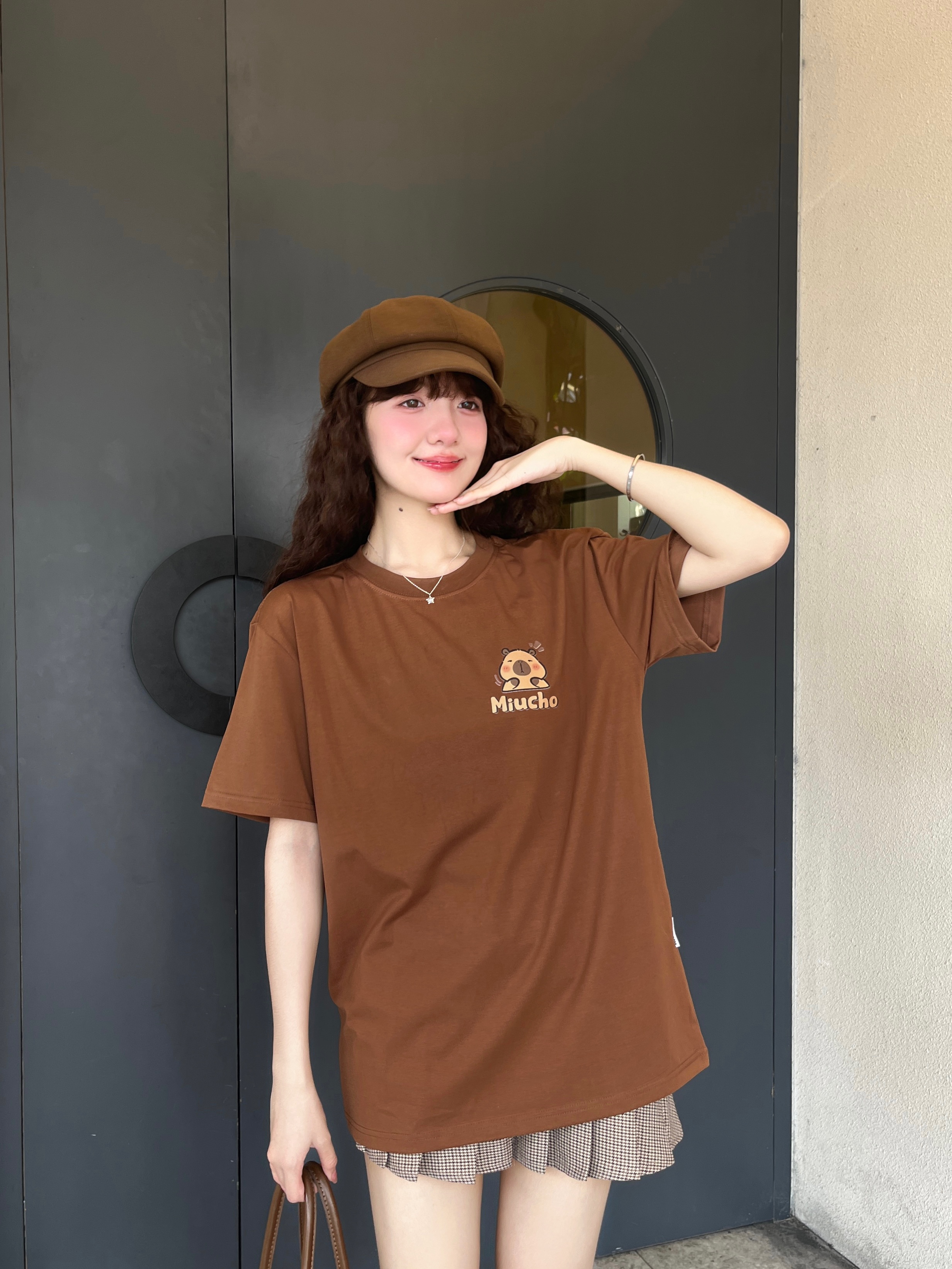 Áo thun gấu Capybara unisex form rộng tay lỡ màu xinh ATD1217 Miucho vải cotton thoáng mát cổ tròn in mix_thumbnail_7