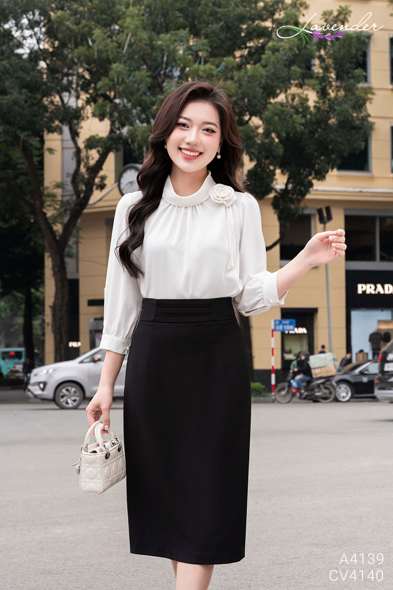 Set Áo sơ mi tay lỡ phối hoa vai S4139