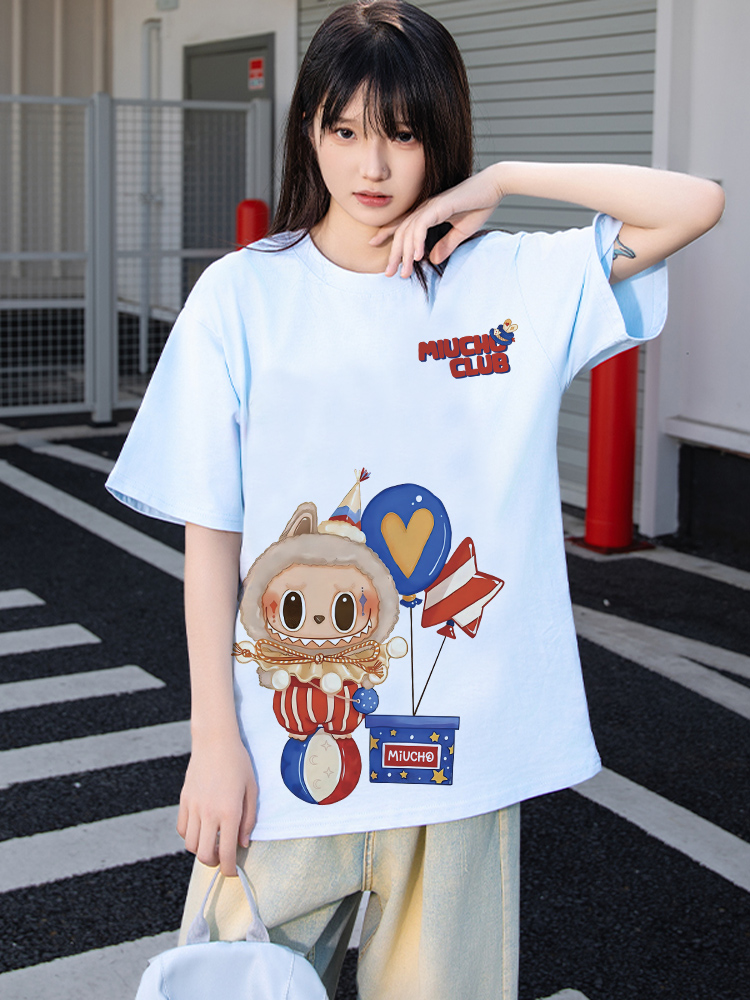 Áo phông labubu form rộng nhiều màu ATD1449 Miucho vải cotton cổ tròn in mix_thumbnail_5