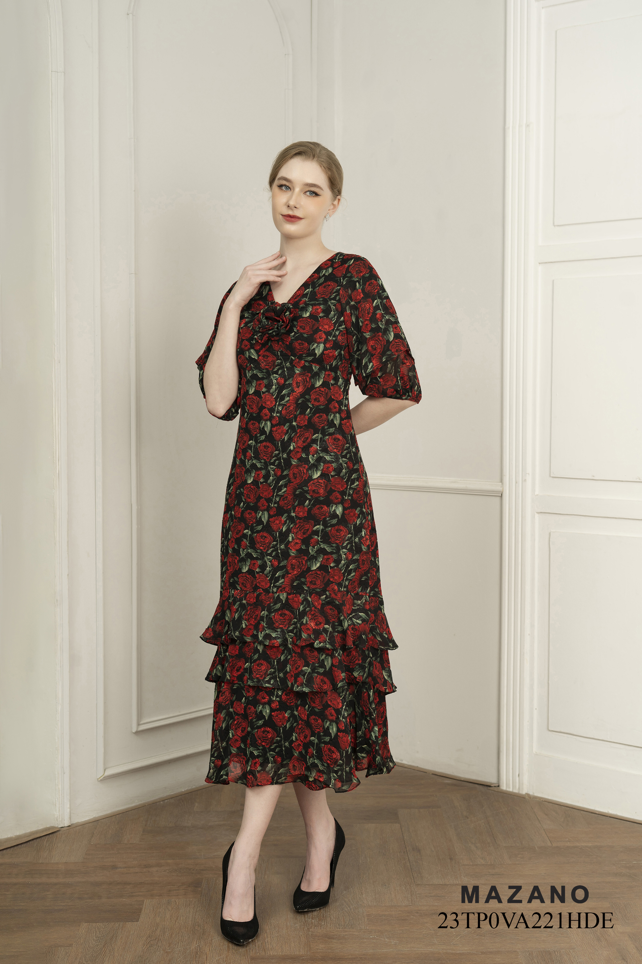 Đầm dài dự tiệc phối bèo đính hoa sang trọng_thumbnail_0