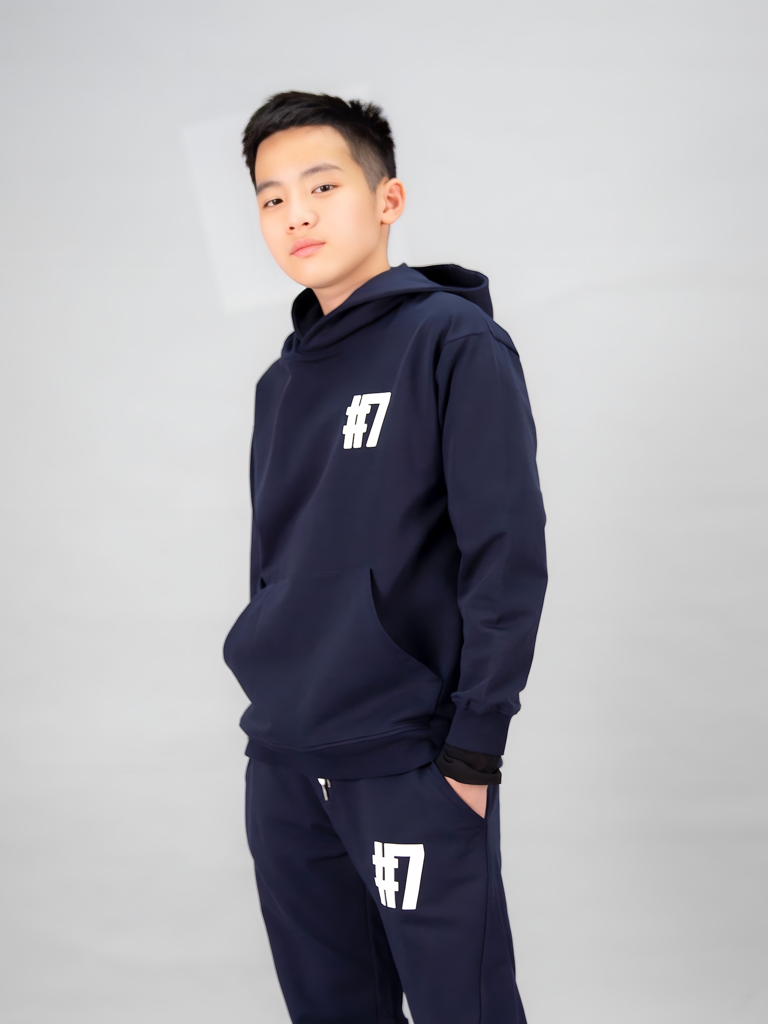 Áo nỉ hoodie màu navy in #7