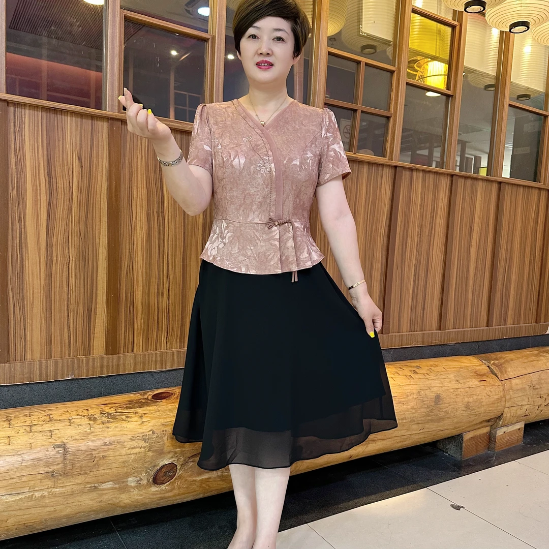 17968-Đầm liền lụa vân gấm phối thân váy voan có lót (lụa, voan, lót)