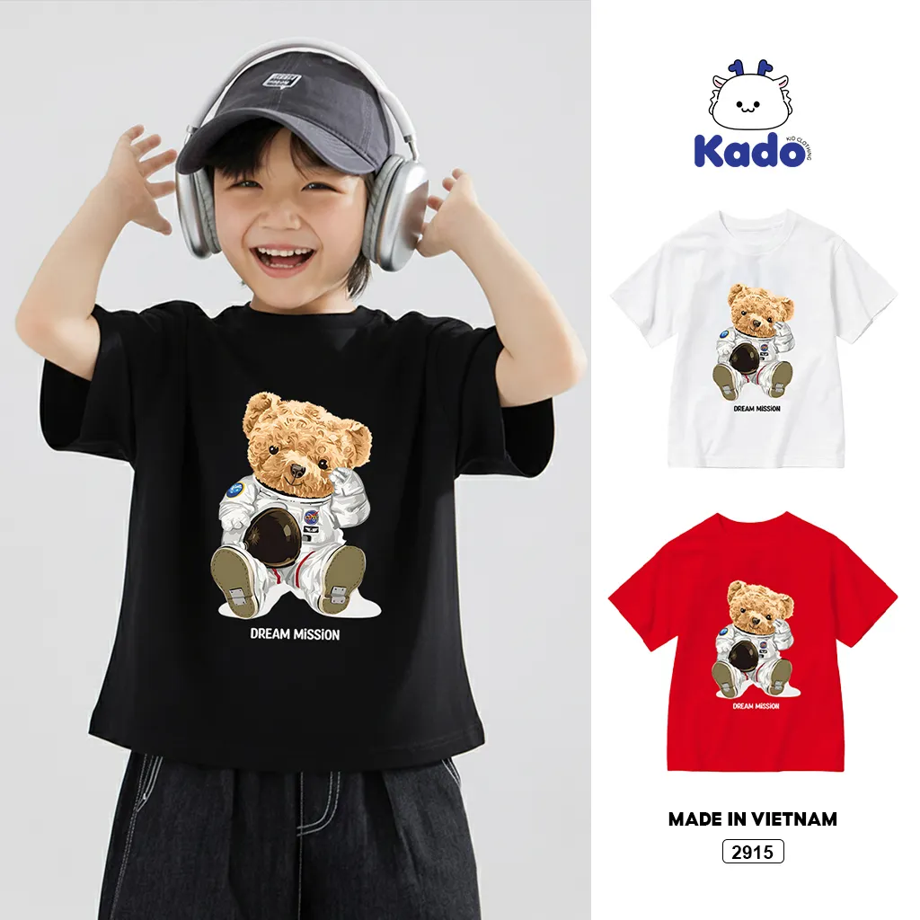 Áo thun kid form rộng Gấu Teddy dễ thương Kado vải cotton thoáng mát thoải mái cho bé 2915