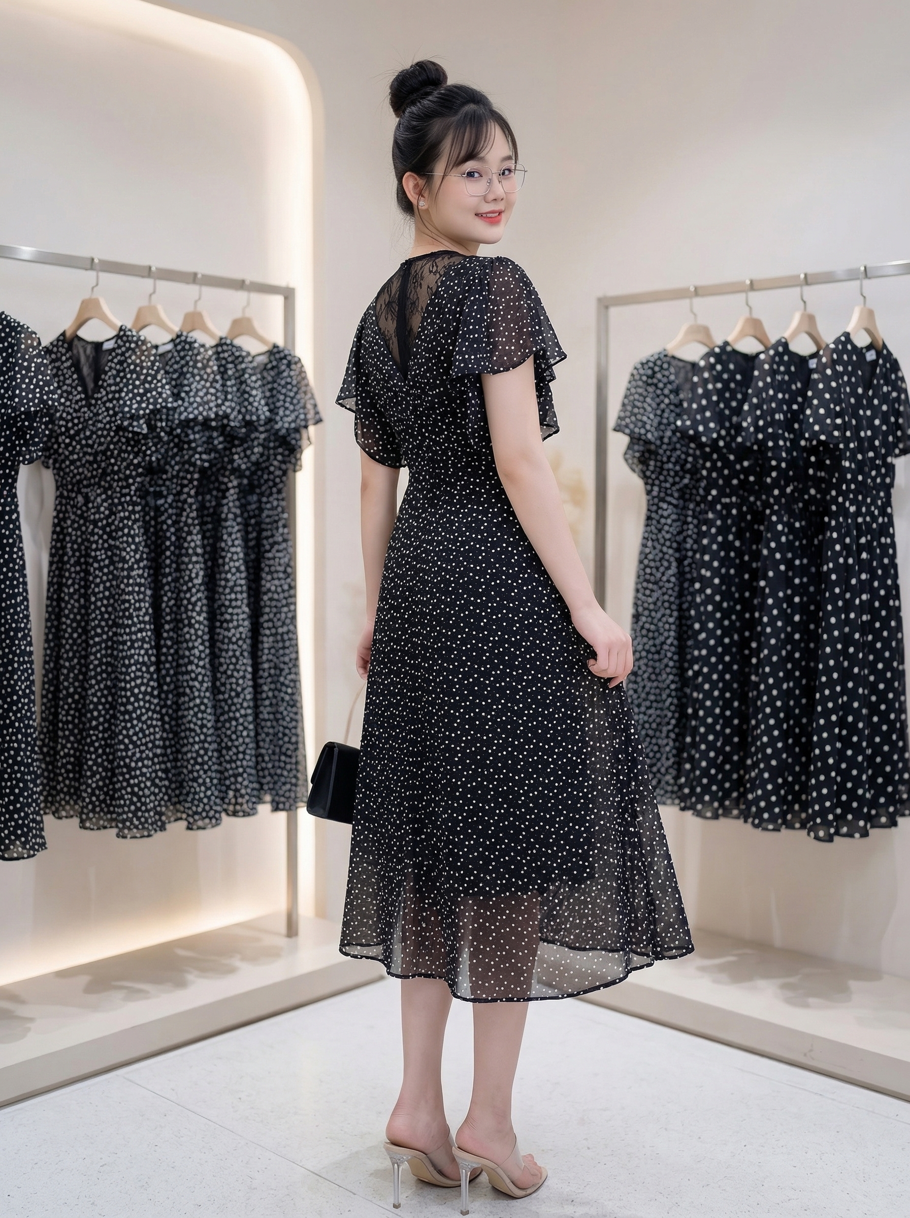 Đầm midi họa tiết tim nhí cổ V phối ren lưng_thumbnail_4