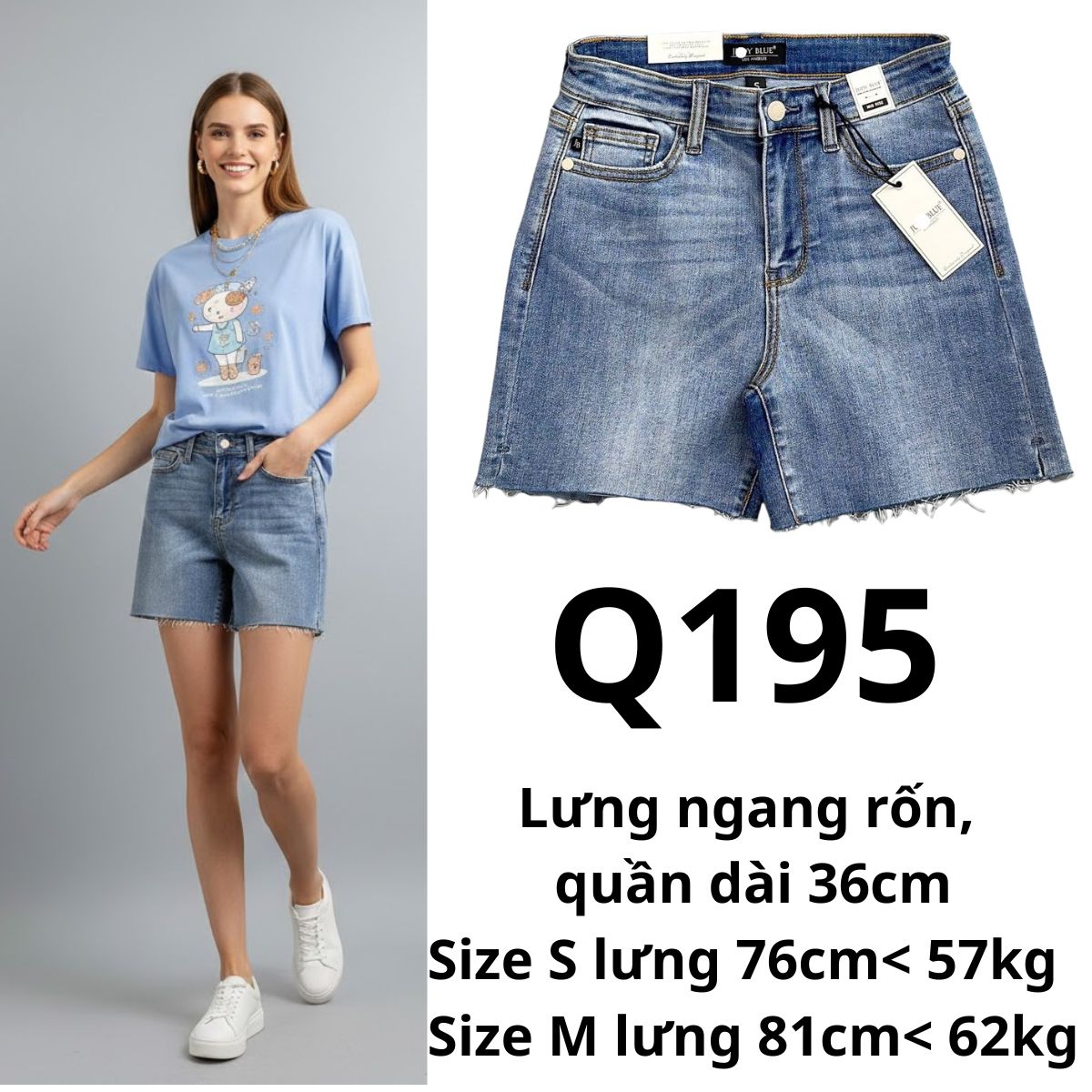 Q195 - Short jean cắt lai JB