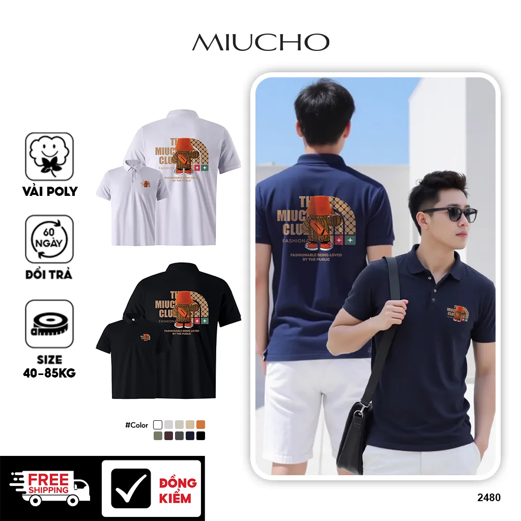 Áo polo nam cá sấu phong cách street style 2480 Miucho Iconic vải polyester thoáng mát in mix