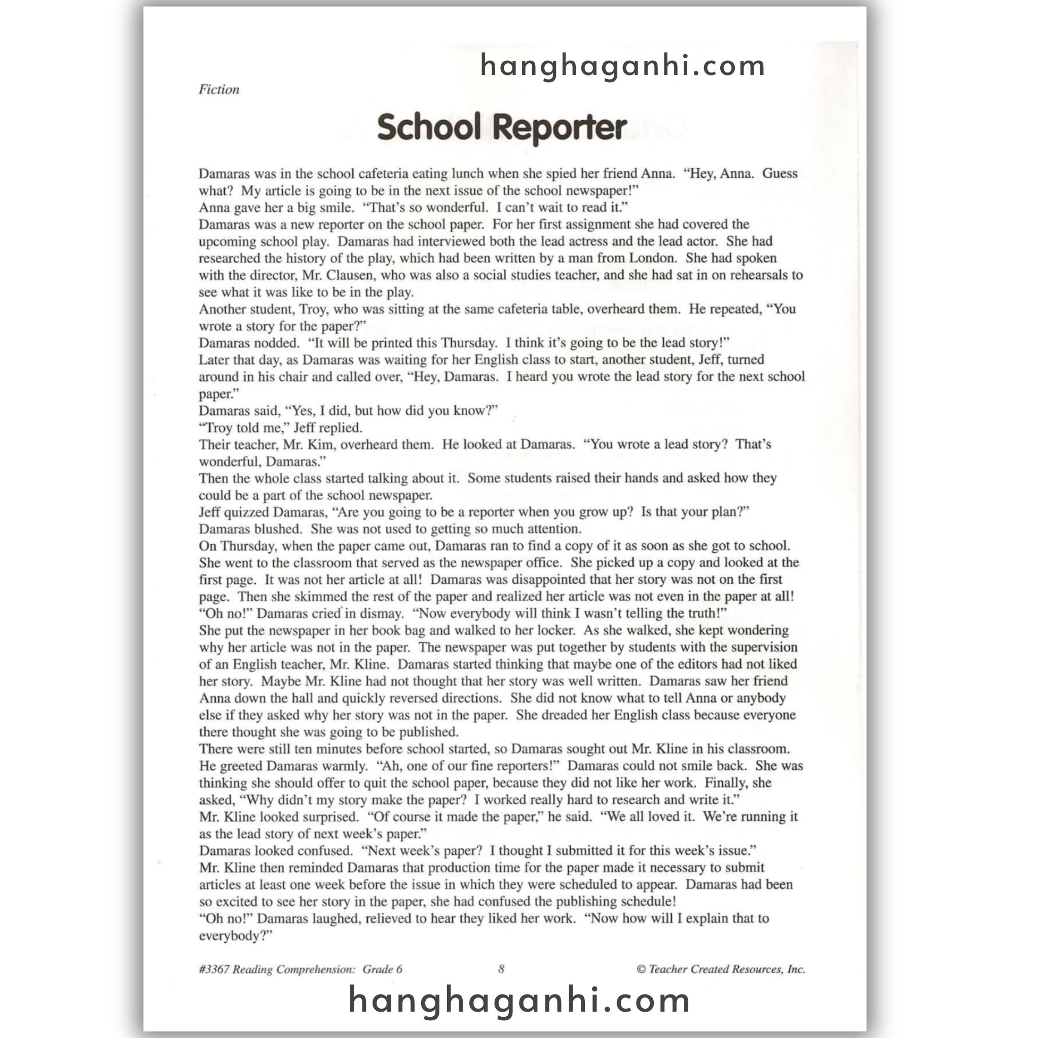 Reading Comprehension Grade 6 Teacher Created Resources, sách đọc hiểu lớp 6_thumbnail_3