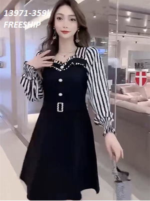 13971-Đầm xòe  tay dài  in họa tiết  (thun mịn, lụa mango)FREESHIP_thumbnail_0