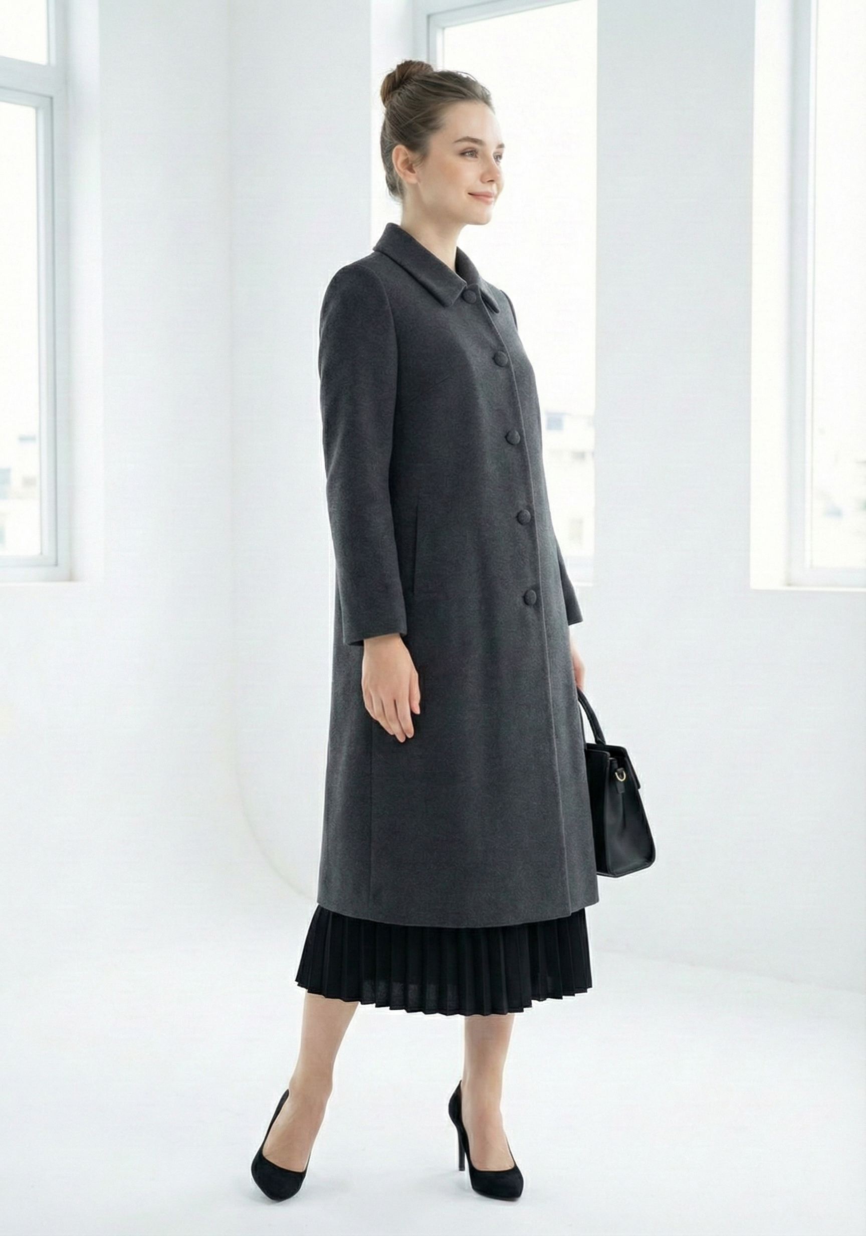 Áo măng tô Suông Vải dạ lông cừu  Cổ bẻ Dài đến bắp chân_thumbnail_3