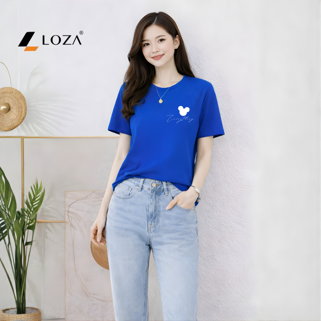 [Form rộng] Áo phông nữ dáng rộng hình Mickey trên ngực - Loza RT8454_thumbnail_4