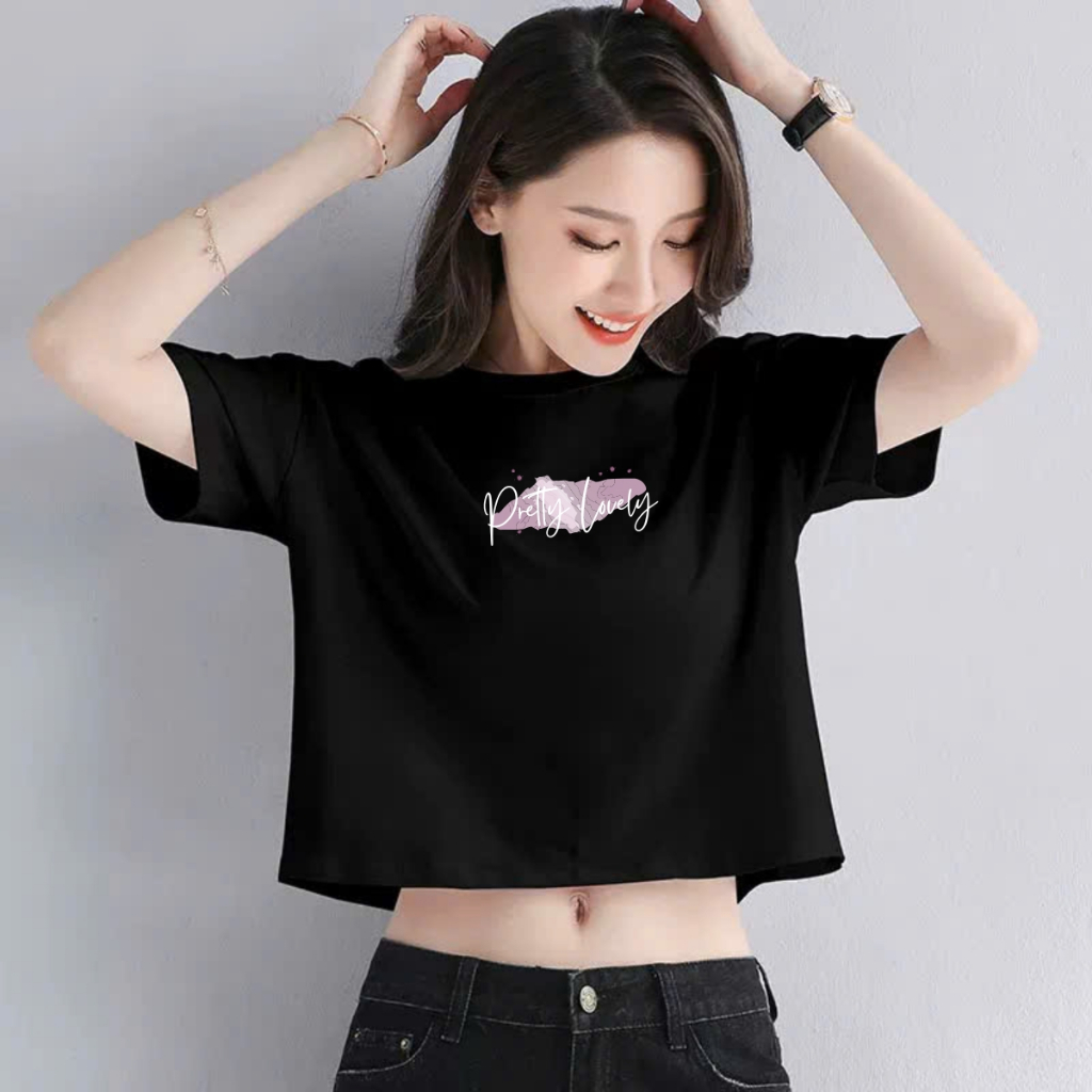 [Form Rộng] Áo croptop nữ 2 màu đen/trắng Pretty lovely - Áo croptop nữ Loza - GT7949_thumbnail_1