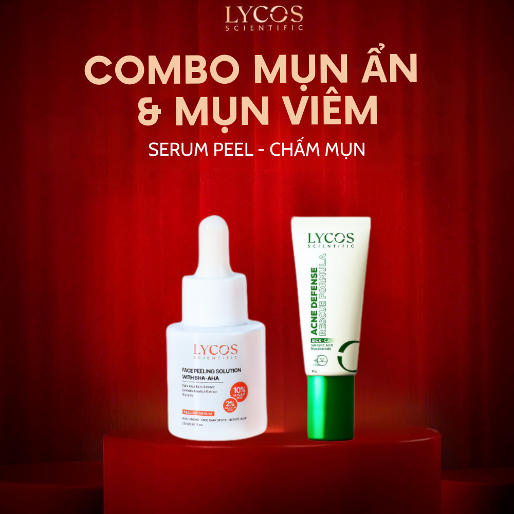 Combo Hỗ Trợ Làm Sạch Mụn Ẩn & Làm Dịu Mụn Viêm Lycos | Tinh Chất Peel & Chấm Mụn 4H
