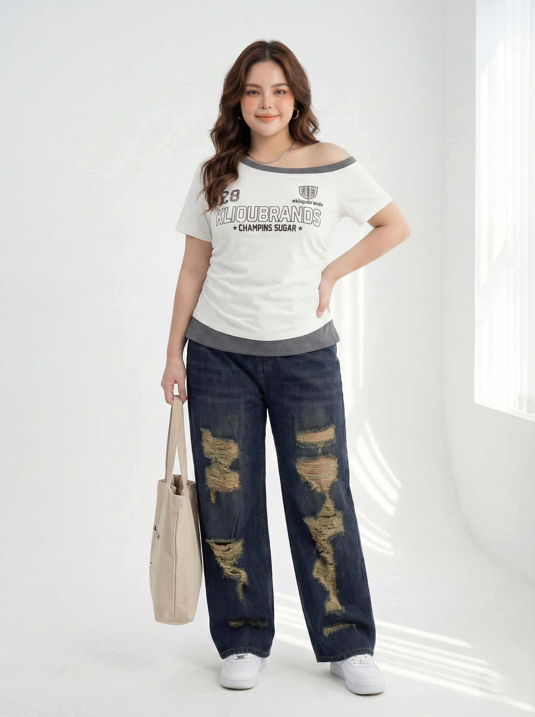 Quần suông thêu rách 97cm bigsize QJ5026 dành cho nàng béo mập từ 55-90kg