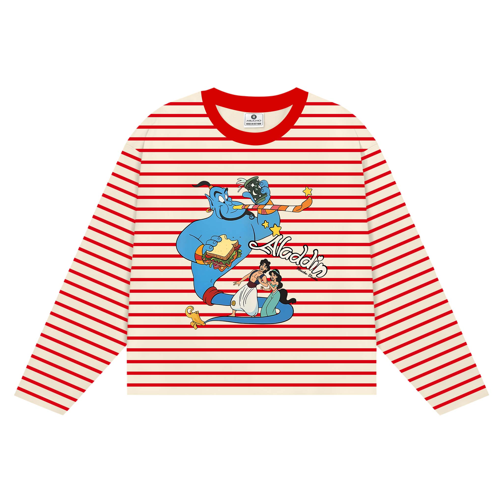 Áo thun boxy unisex Miucho vải rib thoáng mát tay dài cổ tròn Aladin in mix 2696_thumbnail_4