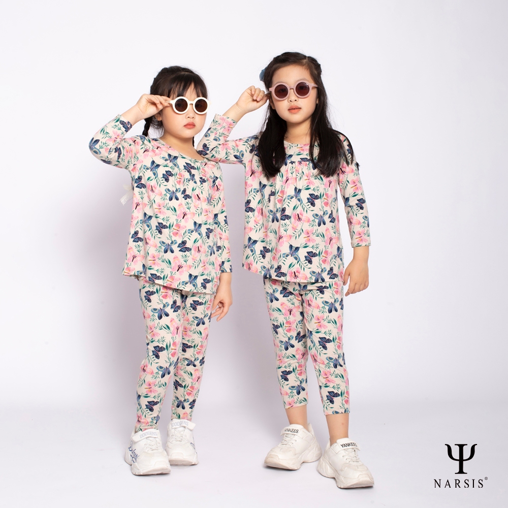 BỘ MẶC NHÀ BÉ GÁI NARSIS CHẤT LIỆU COTTON IN HỌA TIẾT HÌNH BƯỚM DỄ THƯƠNG SET ĐỒ THU ĐÔNG DÀNH CH...