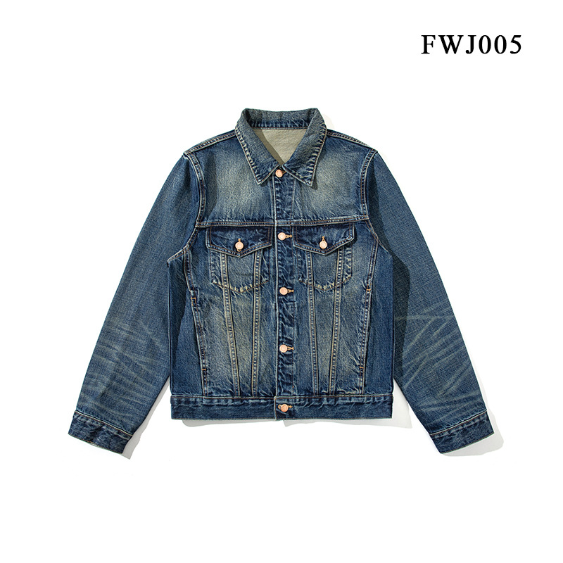 áo khoác denim nam kiểu Mỹ cổ điển được giặt bằng tre ngang và dọc màu vàng bùn, hợp thời trang