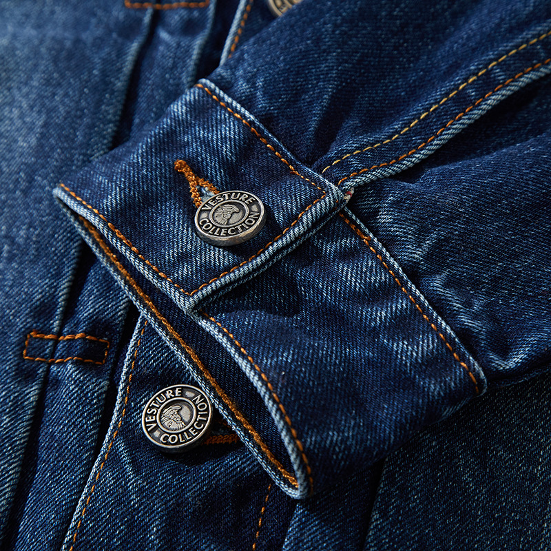 Áo khoác denim viền đỏ tai đỏ wash wash denim nam phong cách retro Nhật Bản cao cấp thường ngày thanh niên áo khoác_thumbnail_5