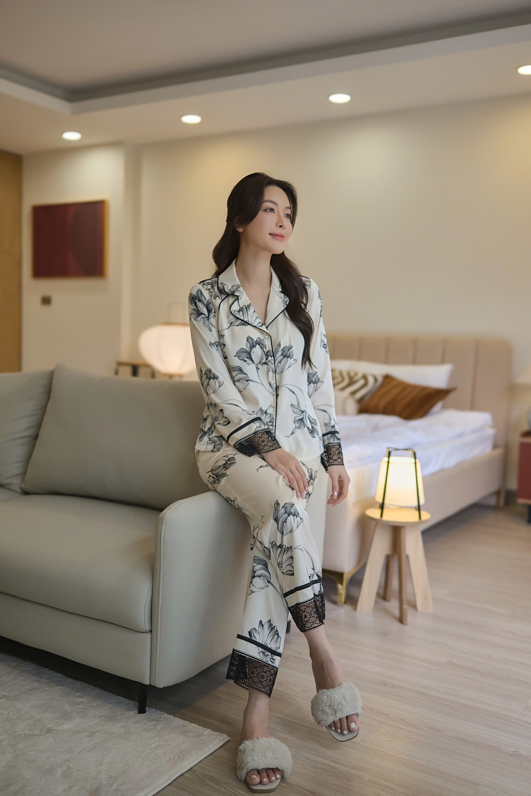 Bộ lụa áo dài tay, quần dài BN554