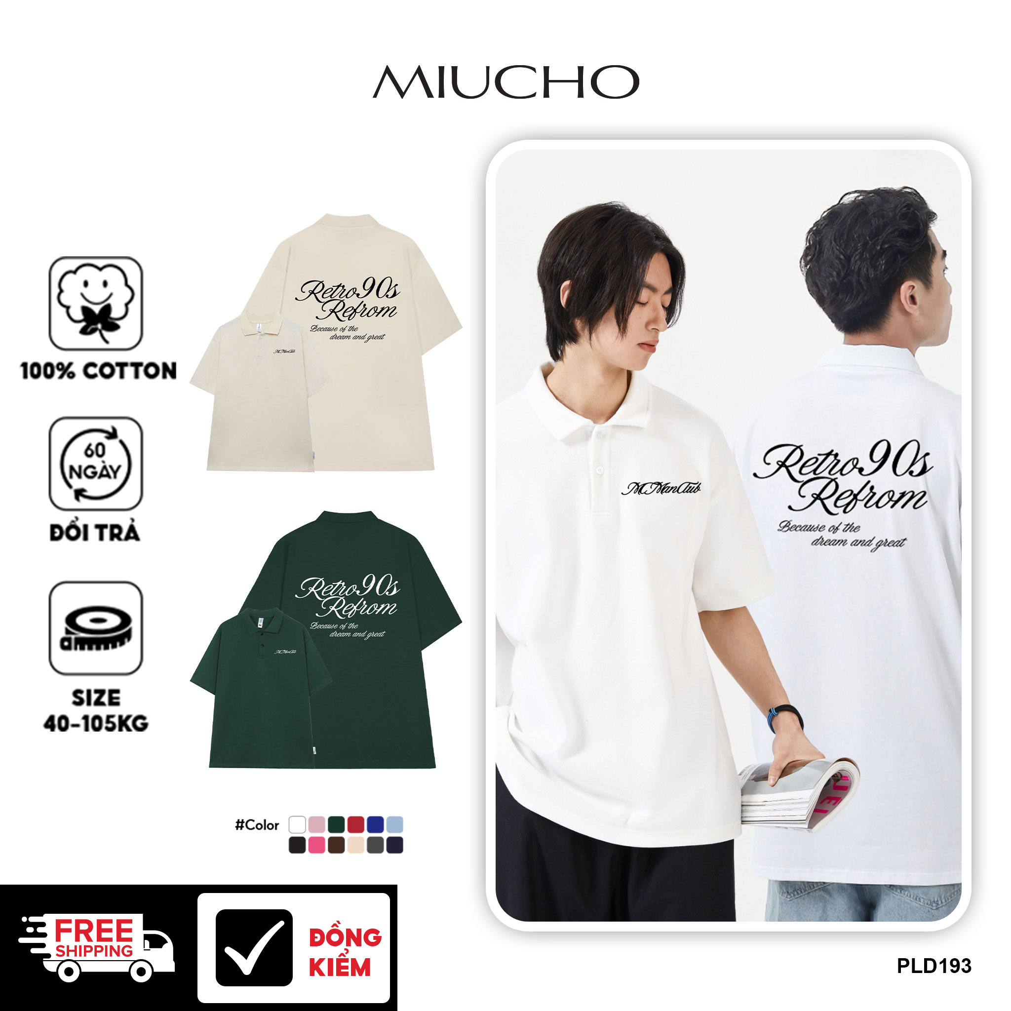 Áo polo nam form rộng đẹp PLD193 Miucho Man tay lỡ vải cotton mềm mại cho nam in Typography_thumbnail_1