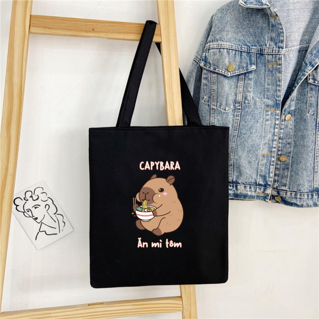 Túi tote in hình Capybara có túi phụ- Túi vải canvas kích thước 33x37cm đựng vừa A4 và laptop - TOTE05_thumbnail_15
