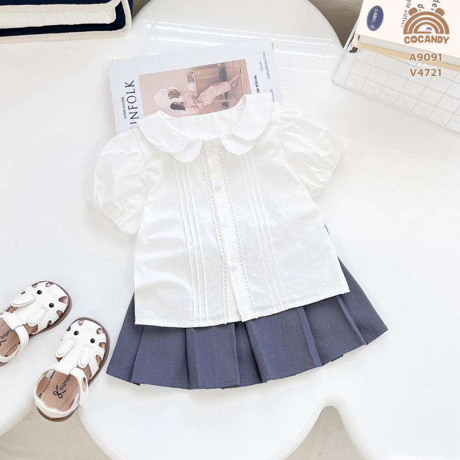 Áo cộc TRẮNG cổ sen kép nẹp ly