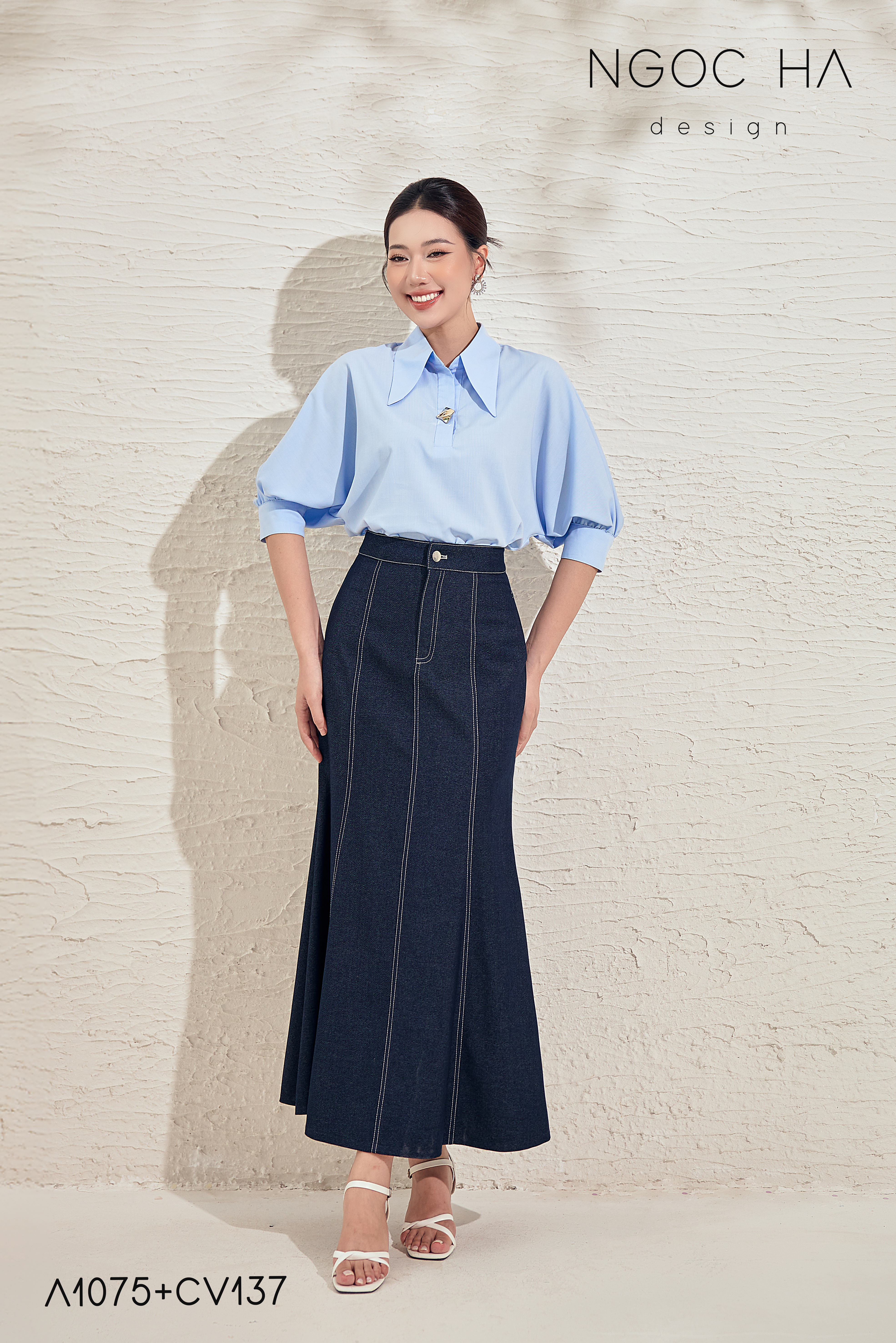 Calli Skirt_ Chân Váy Bò Đuôi Cá May Chỉ Nổi CV137