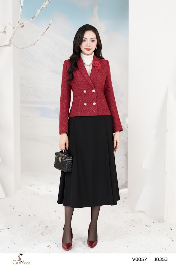 Vest cổ 2 ve màu đỏ đo