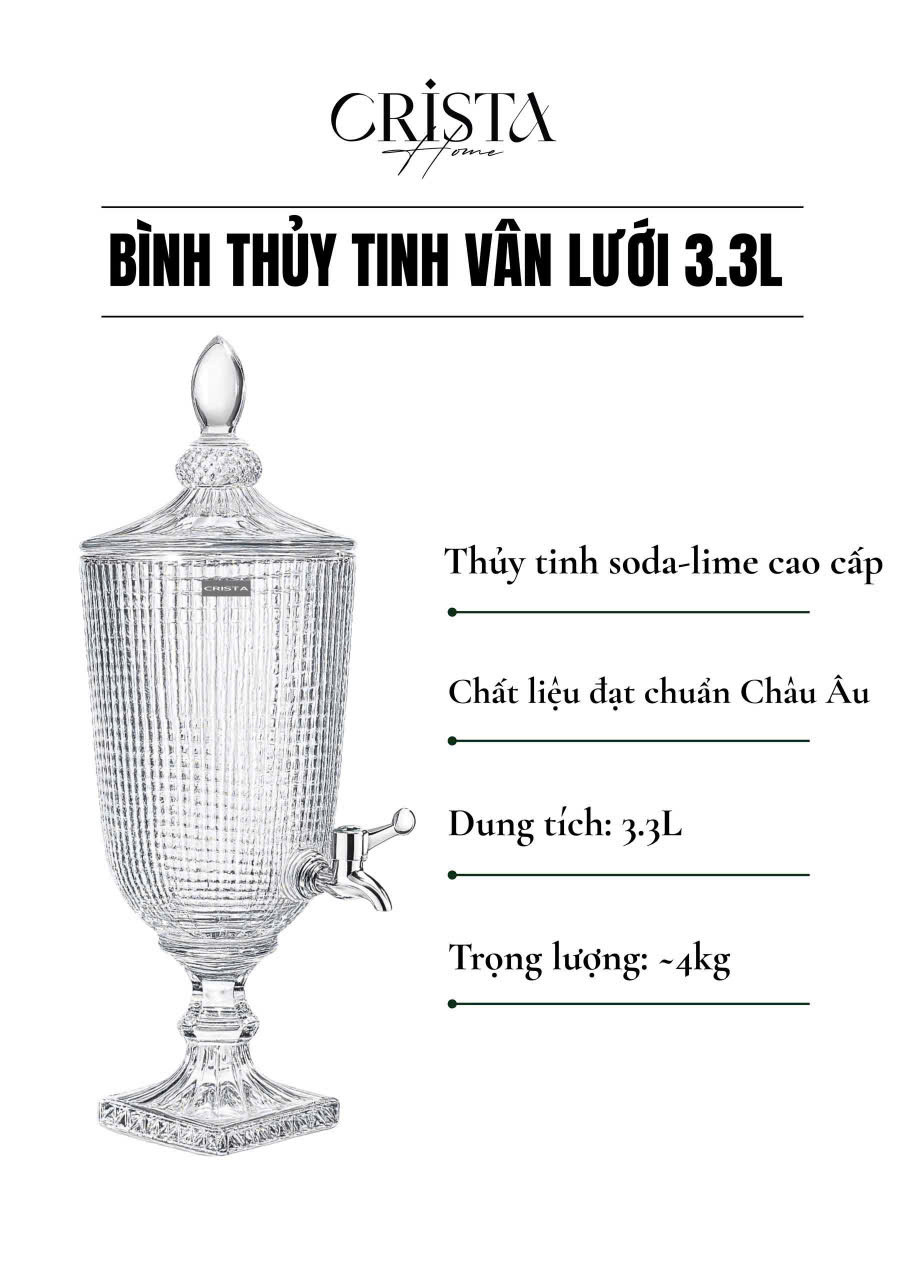 Bình thủy tinh CRISTA HOME vân lưới dập nổi có vòi triết  3.3L_thumbnail_4