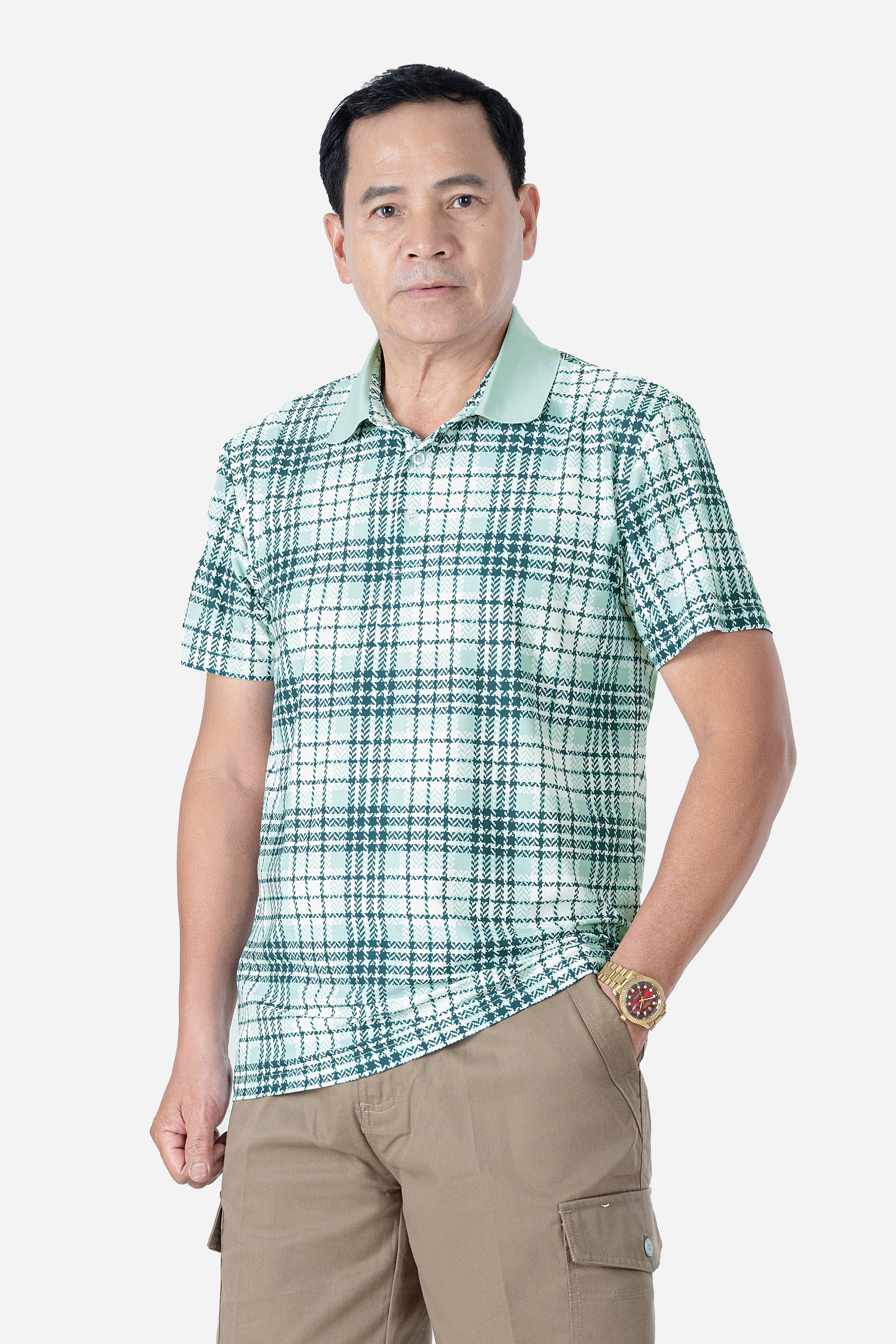 Áo Polo Kẻ Nam Trung Niên ANCHI Chất Liệu Cotton Mĩ Cao Cấp Phom Suông Vạt Ngang Màu Rêu Nhạt_thumbnail_31