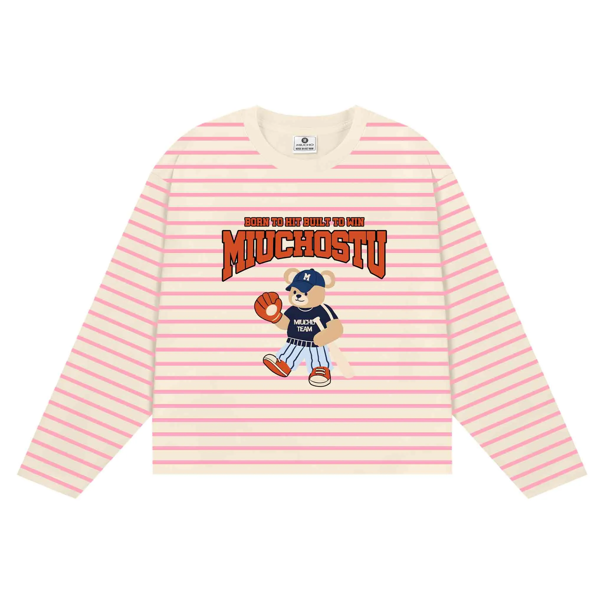 Áo thun boxy tay dài Miucho vải borip mềm mại thoáng mát hình gấu bóng chày in mix 2848_thumbnail_14