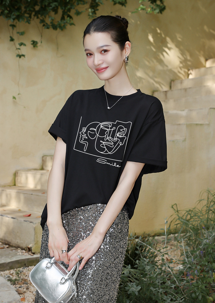 Áo thun nữ form vừa regular tôn dáng ARD1519 Miucho Chic chất vải cotton co giãn tay ngắn in artwork_thumbnail_5