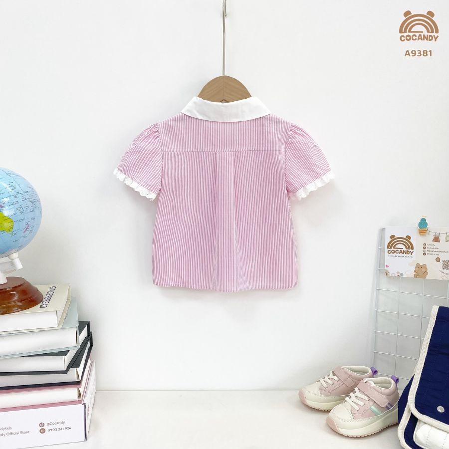 Áo cộc kẻ HỒNG ren tay phối nơ ngực_thumbnail_2