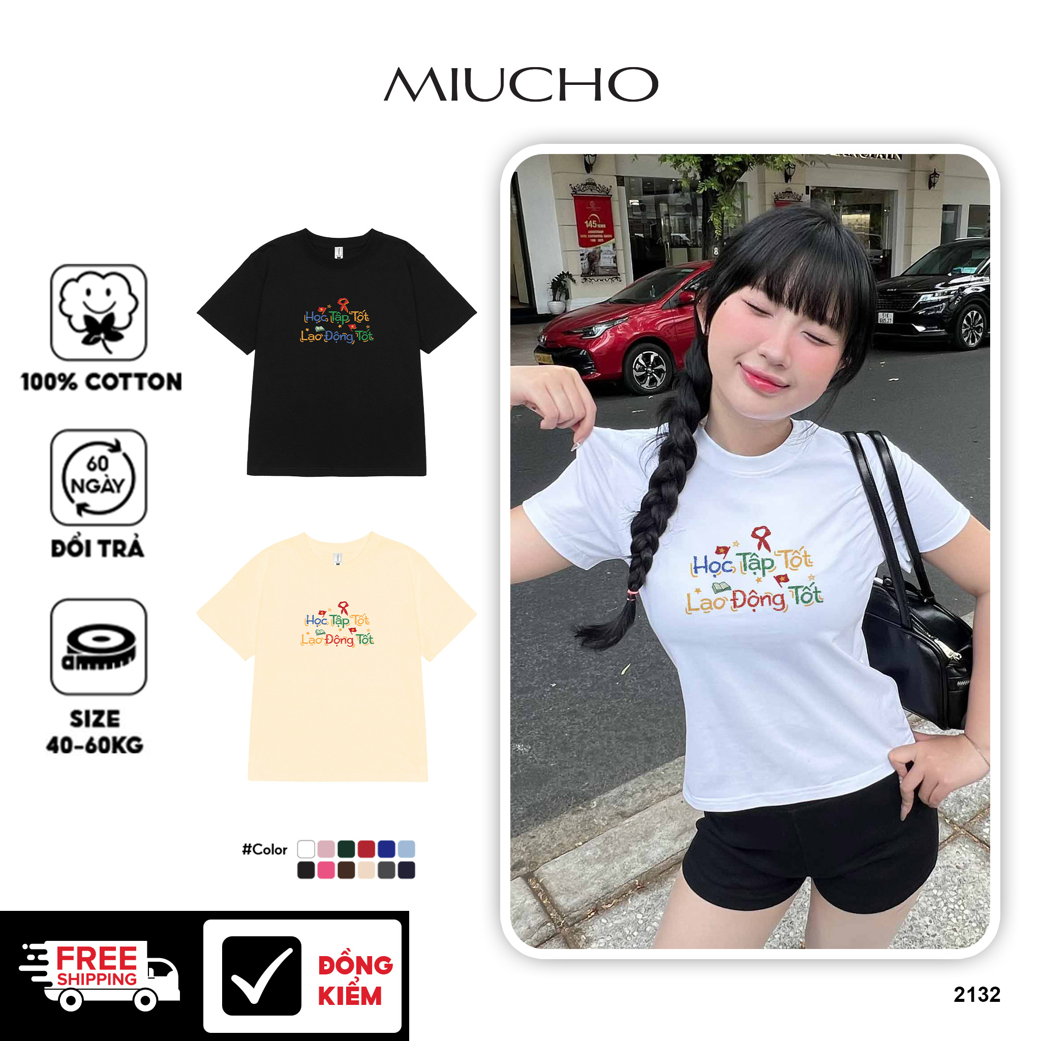 Áo baby tee Việt Nam tôi yêu 2132 Miucho cổ tròn vải cotton 4c co giãn thoáng mát in mix