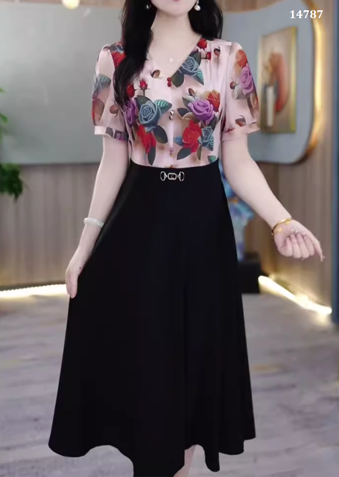 14787-Đầm xòe đen phối thân áo in hoa 3D (thun lụa phối voan in) 14787_thumbnail_4
