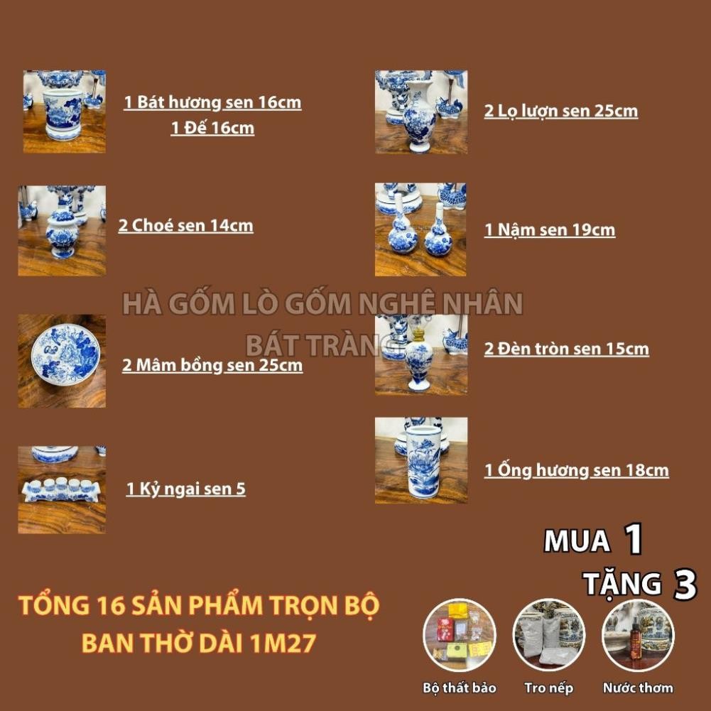 HG279 Đồ Thờ Cúng Bộ 16 món ban thờ 1M27 men trắng nghệ nhân Bát Tràng chế tác TẶNG Thất Bảo, Tro Nếp_thumbnail_1