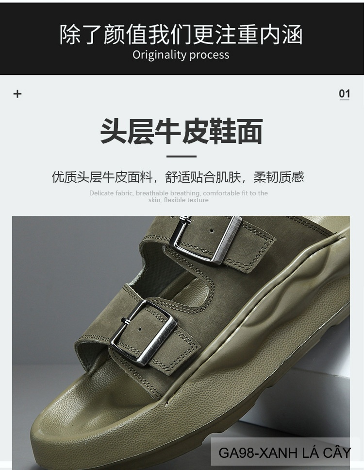 GA98 - Dép xỏ ngón nam đế dày thời trang, da bò mềm, hai quai khóa kim loại, màu Xanh Lá Cây và Đen_thumbnail_14