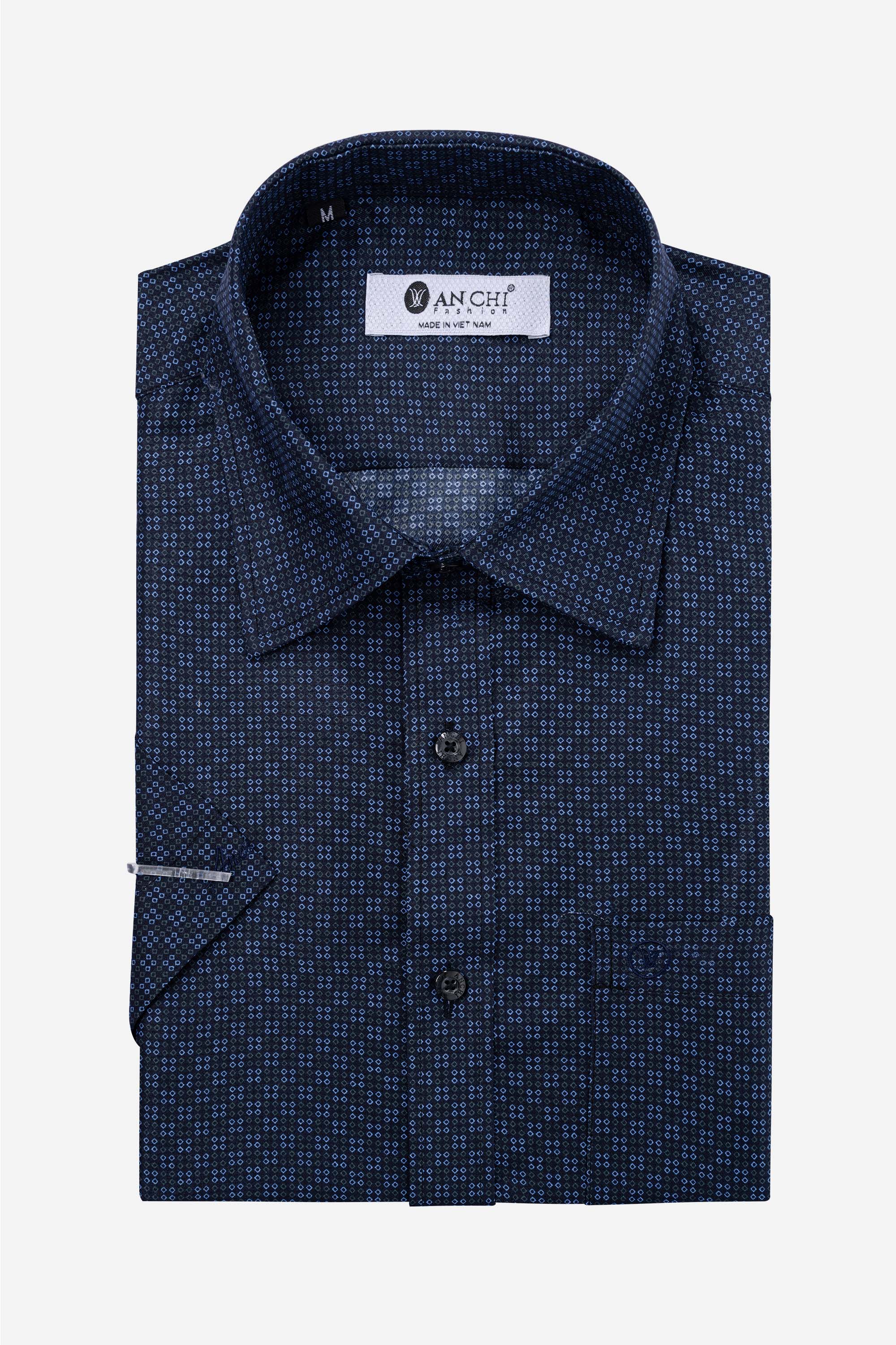 Sơ Mi Họa Tiết Nam Trung Niên ANCHI Chất Liệu Cotton Phom Suông Vạt Ngang Màu Cổ Vịt