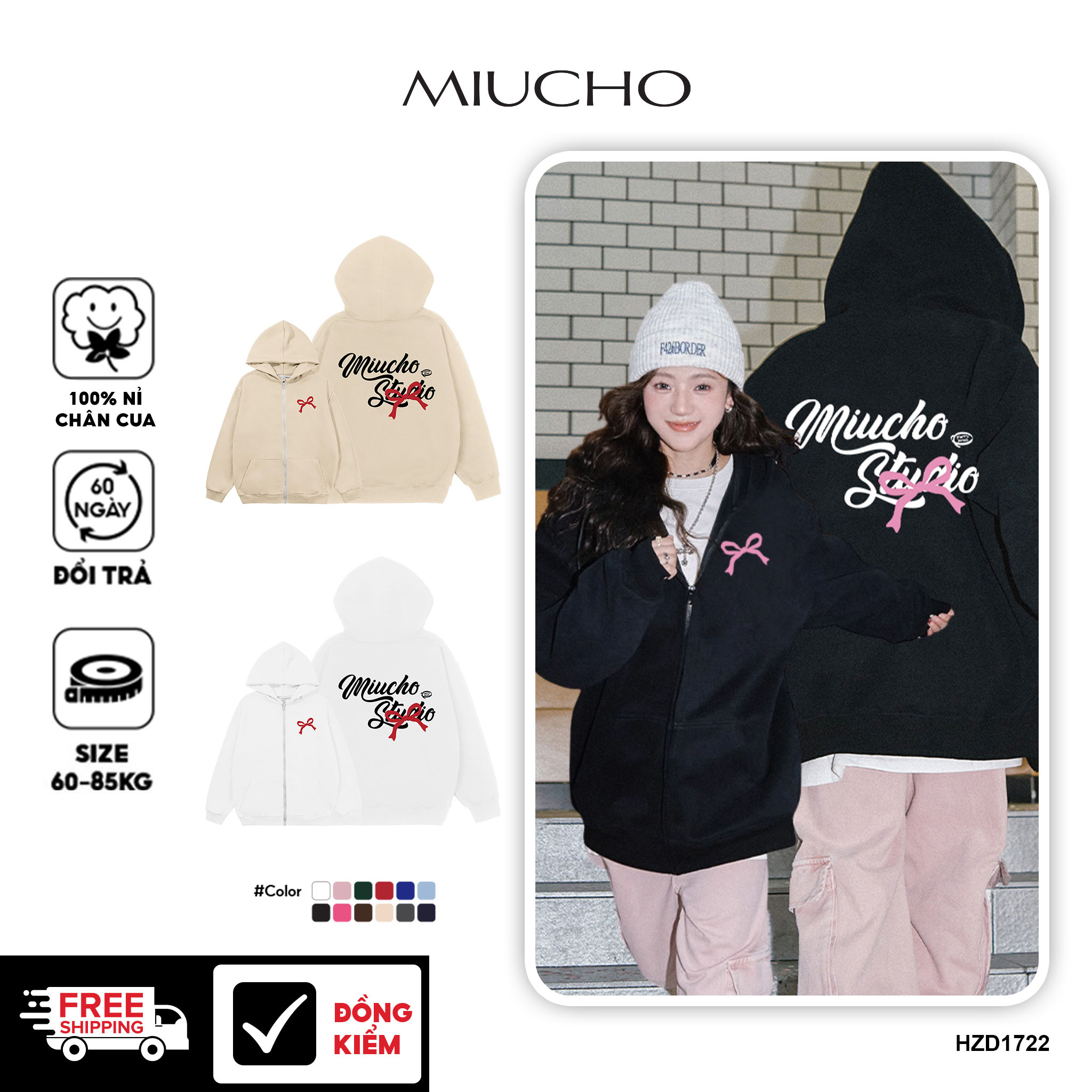 Áo hoodie zip giáng sinh noel nam nữ chất vải nỉ chân cua dày dặn HZD1722 Miucho in mix