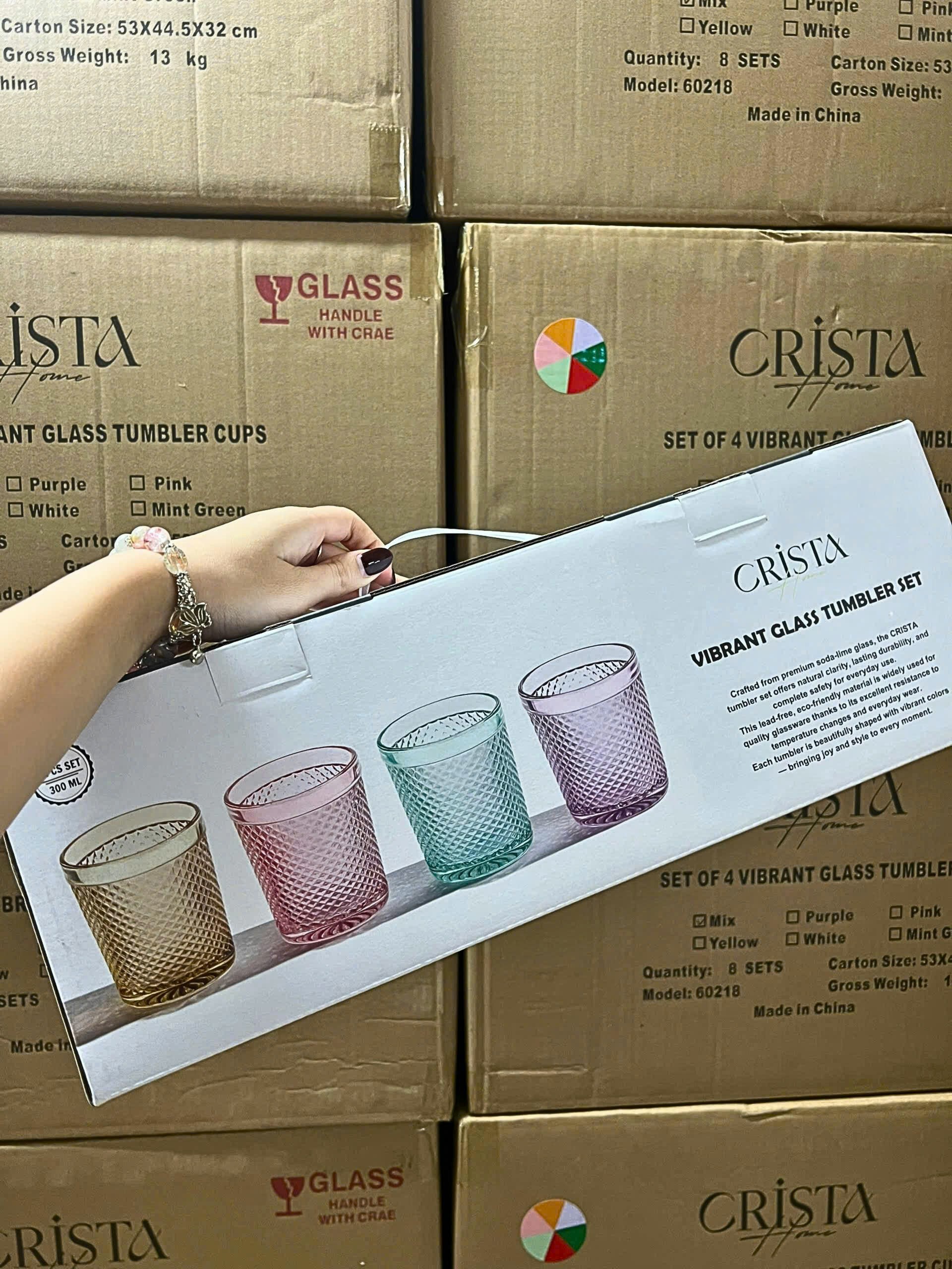 Bộ 6 ly thủy tinh CRISTA HOME  vân kim cương màu Pastel 300ml_thumbnail_5