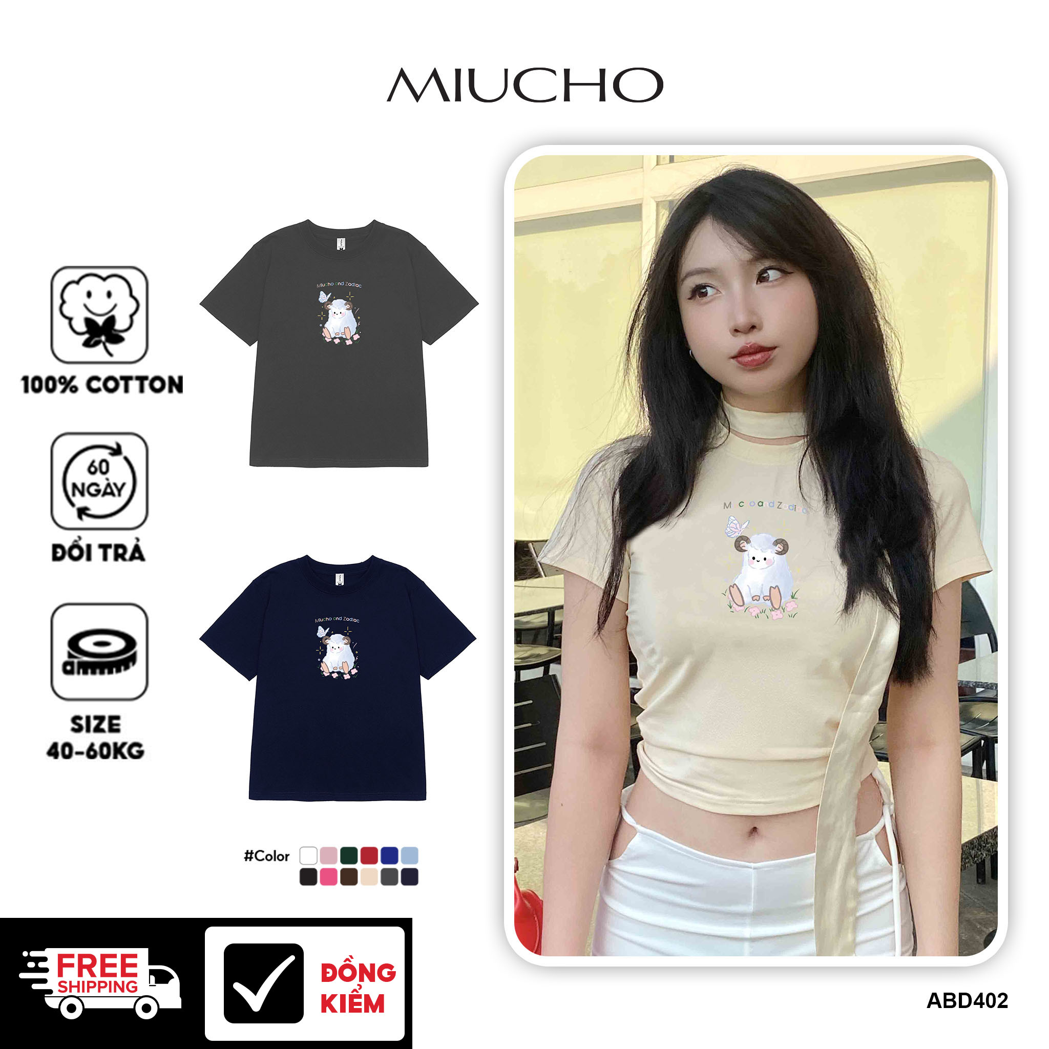 Áo baby tee 12 con giáp tuổi Mùi ( tuổi dê) ABD402 Miucho cotton cổ tròn in graphic